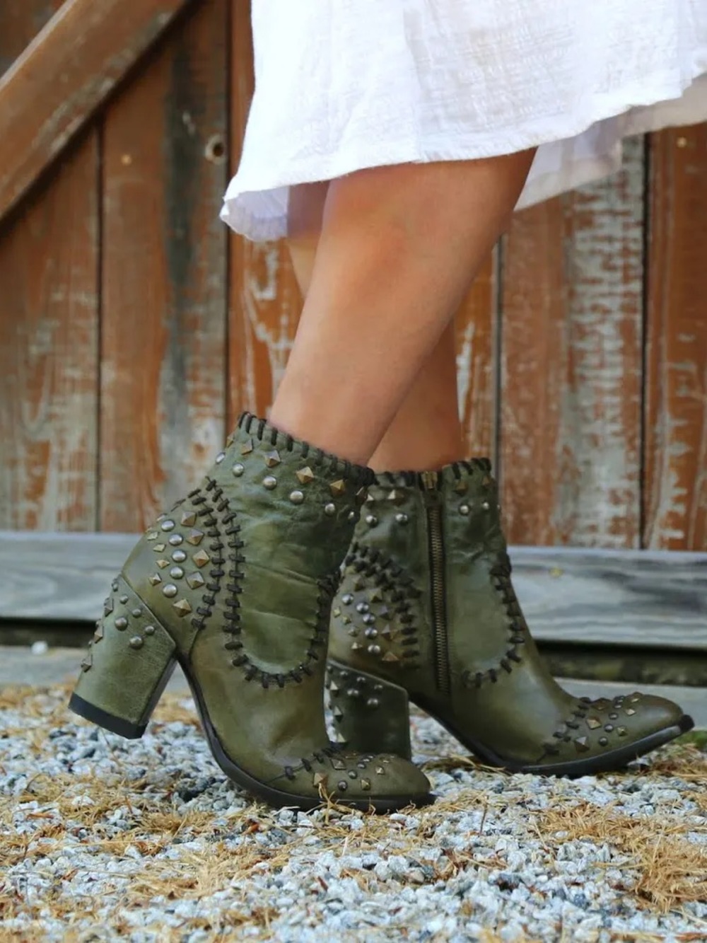 Old Gringo Double D Ranch Green Quintana Roo Studded Leather Ankle Boots